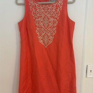 Orange Sleeveless Dress with Embroidered Design